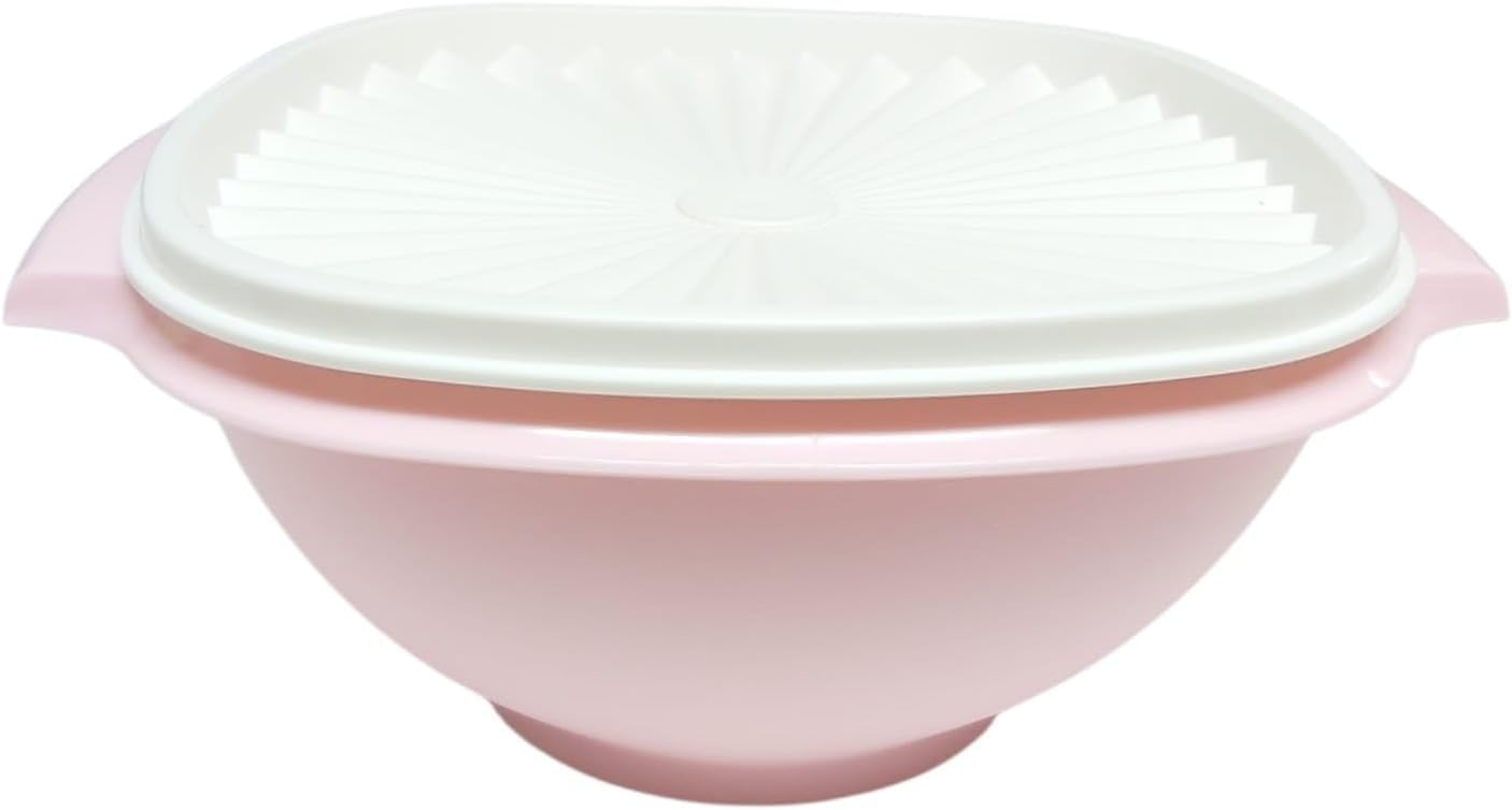 Tupperware Wonderlier - Cuenco hermético para ensalada (1,2 L, con tapa), color rosa pastel con tapa blanca