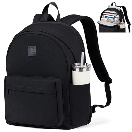 Hanke Travel Backpack for Women Men, 15.6 Inch Laptop College Backpack, Lightweight Small Computer Bookbag, Water-Resistant Casual Daypack, Black