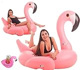 Colchoneta Hinchable Flamenco Gigante Rosa, Espectacular y Bonito Flamenco Flotador Hinchable para tu Piscina, colchoneta para niños y Adultos con Regalo Posavasos