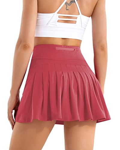 Jupe de tennis plissée pour femme avec poches - Short intégré - Taille haute - Pour le sport, la course à pied, A-misty Rouge, Taille L Cover