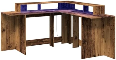 vidaXL Escritorio con LED Madera ingeniería Envejecida 152x152x91...