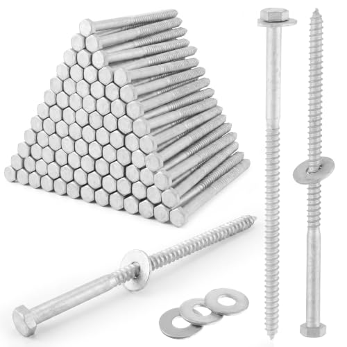 Image of Hicarer 60 Pcs 1 /2 inch X 10 inch Hex Head Lag Screws Bolts with Washers Kit for Wood Hot Dip Galvanized Lag Bolts Heavy Duty Screws Kit