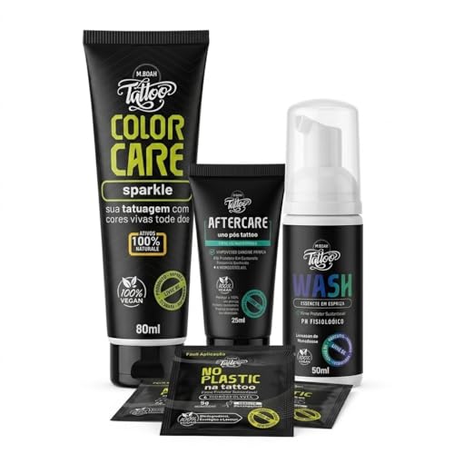 Kit Pós Tatuagem MBoah Performance Pro - Sabonete Wash 50ml + Pomada Aftercare 25ml + Hidratante Sparkle 80ml + 2 Sachês No Plastic 5g (KIT PÓS-TATTOO PREMIUM SPARKLEKIT PÓS-TATTOO PREMIUM SPARKLE)