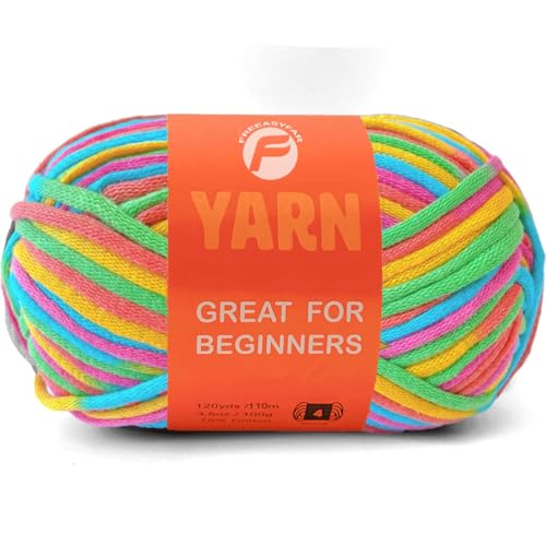 Image of 3.5Oz /120yds Rainbow Yarn for Crocheting and Knitting;Worsted-Weight Medium #4;Cotton Blend Yarn for Beginners with Easy-to-See Sitches,Great for Amigurumi DIY(Rainbow,1 Skein)