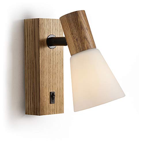 Ouglres Lámpara de Pared de Madera Con Interruptor - Cristal Minimalista Moderno, Pantalla Giratoria Retro, Diseño Industrial Para Interior, Sala, Dormitorio