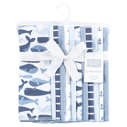 Image of Hudson Baby Unisex Baby Cotton Flannel Burp Cloths 12-Pack Bundle, Cute Whales, One Size