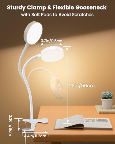 Glocusent Clip On Light, 72 LED Desk Lamp with 3 Colors & 5 Brightness, Flexible Clip on Lamp with Amber Night Light, 30/60-Min Timer, Eye Caring, for bed/Reading/Studying/Working (White with Adapter) - Image 4