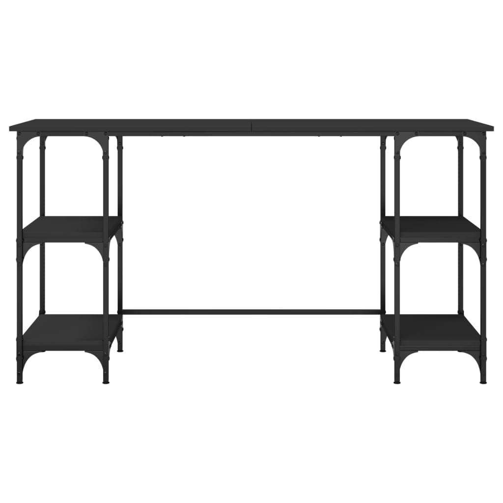 Escritorio negro 140 x 50 x 75 cm de metal y madera con patas ajustables, amplia superficie de trabajo, estantes flexibles para PC, portátil, oficina y oficina en casa