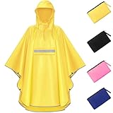 NEWIROVE Regencape Kinder, Unisex Regen Poncho Wasserdicht Regenponcho Regenkleidung Mit Reflektierender Poncho Leichter Regenjacke Für Jungen Mädchen 140-160cm, Gelb