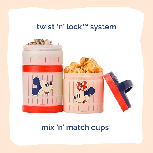 Image of Whiskware Disney Mickey Mouse and Friends Stackable Snack Containers for Babies, Toddlers, and Kids, 3 Stackable Snack Cups for School and Travel, Cupholder Friendly, Mickey and Minnie! Baseball!