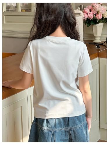 MakeMeChic Girl's Bow Crew Neck T Shirt Frill Trim Short Sleeve Summer Tee Tops3