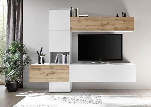 Beauty.Scouts Möbel IM Wohnwand Phyllida, weiß/Wotan Eiche NB, 240 x 196 x 37-50 cm, Mediawand, Wohnzimmer, Wohnzimmerwand, Wohnzimmerkombination Cover