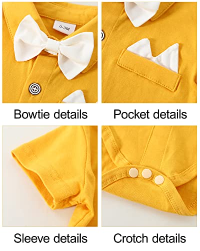 Image of YALLET Baby Boy Clothes Suit Newborn Infant Gentleman Outfits, Formal Dress Shirt+ Bowtie+ Suspender Pants Wedding Party Set