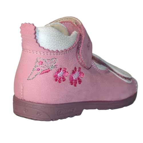Kids Girls’ Genuine Leather Orthopedic Corrective Sandals – Arch Support Shoes for Flat Feet & Overpronation with Adjustable Hook-and-Loop Straps, Pink/White with Flowers & Butterfly Design3