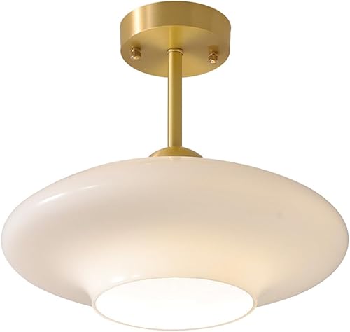 Lámpara de techo blanca moderna semi empotrada lámpara de techo con pantalla de cúpula de vidrio de leche globo de mediados de siglo luces de techo