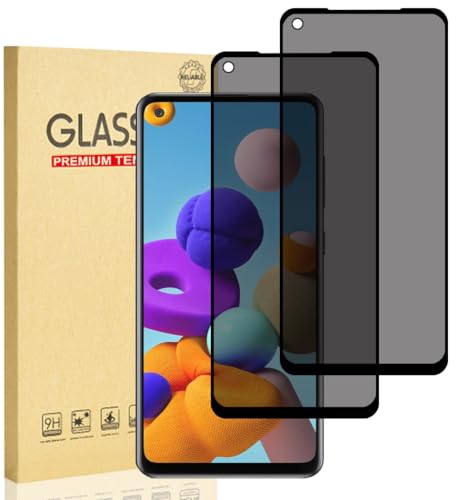 Hejkaoe Protector de Pantalla Privacidad para Samsung Galaxy A21/A21s, Cristal Vidrio Templado Antiespia, Anti-Espía Protector Pantalla, Dureza 9H, Anti-Rasguños, Sin Burbujas, 2 Piezas
