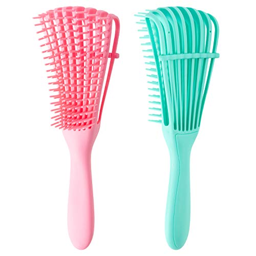 2 Pack Detangling Brush for Wet Dry Curly Thick Natural Long Hair for Hair Textured 3a to 4c Anti Static Hair Styling Comb(Pink + Green)