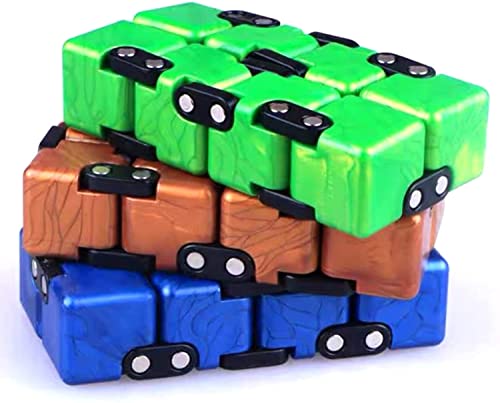 ND Infinity Cube Fidget Toy für Erwachsene und Kinder Finger Toy Stress und Angst, Killing Time Fidget Toys Infinite Cube für Office Staff Rechteck (Gold, Grün, Blau)
