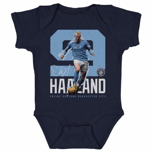 500 LEVEL Erling Haaland Manchester City One-Piece Infant Bodysuit - Erling Haaland Manchester City Bold Number WHT (Navy, 18M)