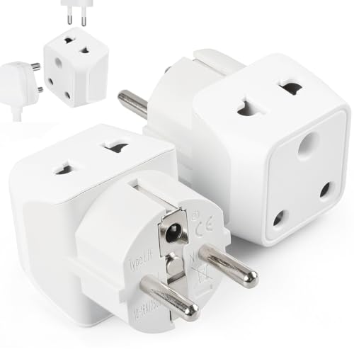 Image of Ceptics India to Europe, Germany Travel Adapter Plug - 2 in 1 France Adapter - Type E /F - CE Certified - RoHS Compliant - White - 2 Pack - Lifetime Limited Warranty