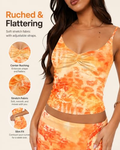 Image of Two Piece Skirt Set Women Maxi Long Skirt and Top Outfit | Soft stretchy 5 pc, slim bodycon, adjustable spaghetti straps, ruched crop tank, elastic waist, going out, beach vacation