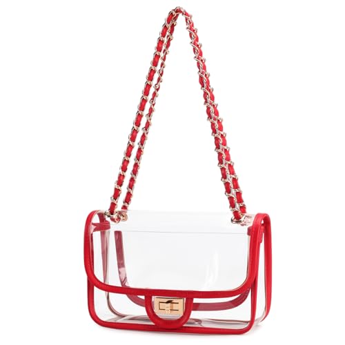 Image of Womens PVC Clear Purse Handbag with Chain Stadium Approved Clear Bag See Through Bag for Working and Concert
