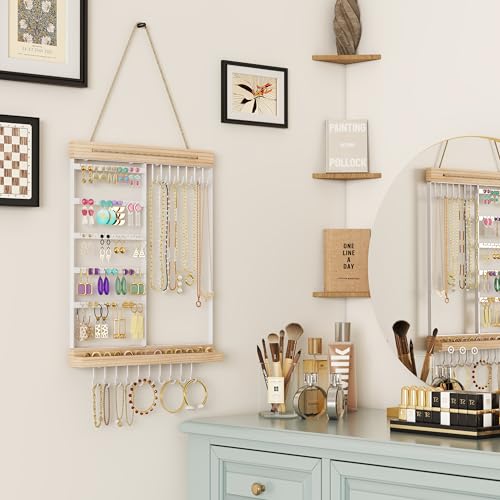 Feyejade Hanging Jewelry Organizer and Storage, 5-Tier White Earring Necklace Holder Jewelry Display Organizer Stand Rack, Wall Mounted for Earrings Necklaces Bracelets and Rings, White by Feyejade - Image 2