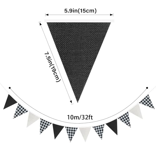 G2PLUS Black and White Gingham Fabric Bunting Banner, 32Ft Cotton Burlap Triangle Garland for Soccer Party, Game Day, Racing Car Party, Birthday, Graduation & Outdoor Decorations by G2PLUS - Used condition - Image 2