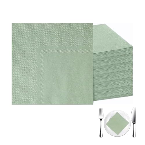 Lot de 100 serviettes vertes - 25 x 25 cm - Vert sauge - Pour mariage, dîner, anniversaire, anniversaire de mariage