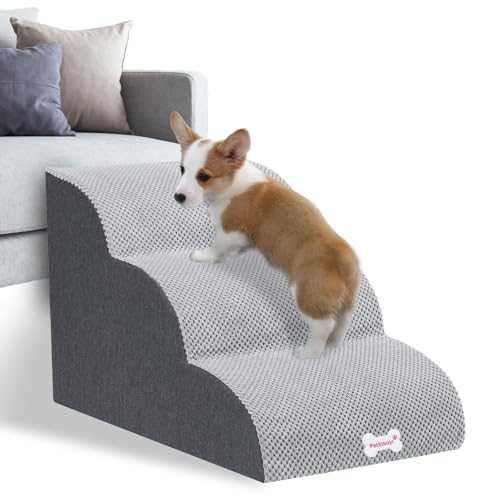 LUFEEMGA Hundetreppe für Kleine Hunde 3 Stufen 40 cm Hoch, Haustiertreppe für Bett Sofa aus Hochdichtem Schwamm, Hunderampe Katzentreppe mit Abnehmbare Waschbarer Bezug und rutschfeste Boden., 36.89 €