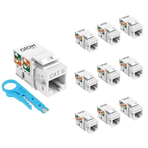 Tecmojo UL Listed 1000 Mbps Cat6 Keystone Jack Insert 10 -Pack 90 Degree Punch Down RJ45 Keystone Jack Adapter Slim Profile for Patch Panel & Wall Plate White