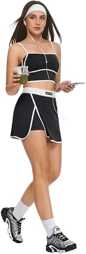 Fashiol Women’s Tennis Skirt & Sports Bra Set with Removable Padded Bra | Adjustable Straps | Skirt with Built-in Shorts &...
