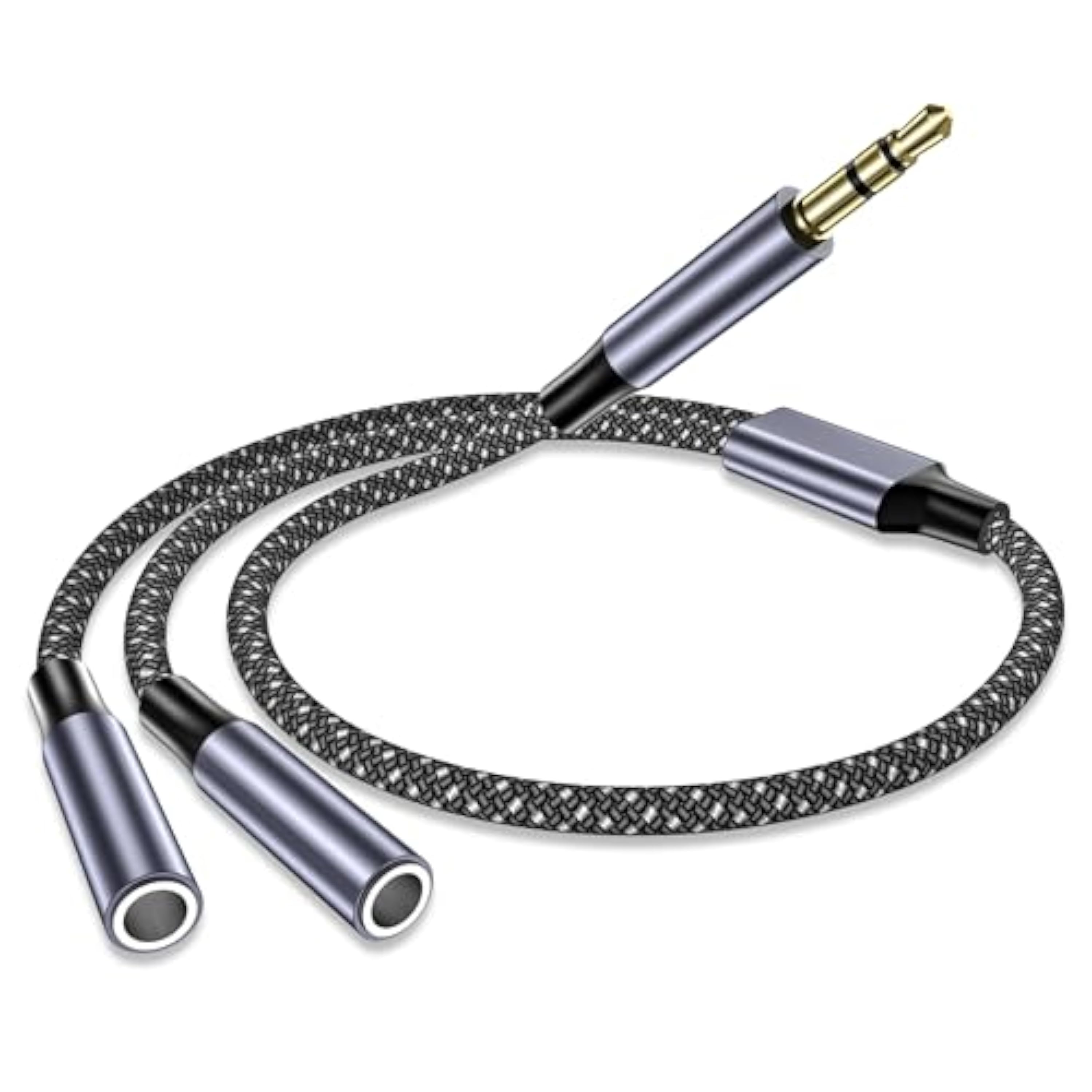Adaptador Jack Micro y Auriculares,Cable Splitter Jack 3.5mm Macho a 2 Hembra Nylon,0.4M Trenzado Audio Estéreo Splitter Divisor Micrófono Conector para Gaming Headset,PS4,Xbox One,Laptop,Teléfonos,PC