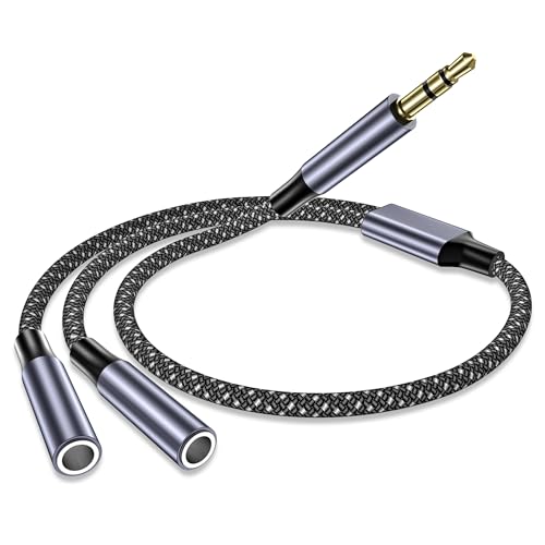 Adaptador Jack Micro y Auriculares,Cable Splitter Jack 3.5mm Macho a 2 Hembra Nylon,0.4M Trenzado Audio Estéreo Splitter Divisor Micrófono Conector para Gaming Headset,PS4,Xbox One,Laptop,Teléfonos,PC