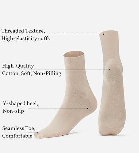 Thin Cotton Socks for women 6 Pairs Thin Crew Socks for Women, Lightweight Cotton Socks, Multi-Color, Size 5-92