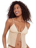 Steve Madden Womens Tie Front Crop Swim Tankini Top, Pearl Cozy Crochet, Large