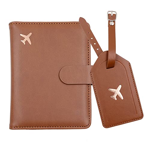 Melsbrinna Rfid Passport Holder for Travel women/Men Set Travel Suitcase Tag, Cute Passport Wallet Rfid Blocking Card Slots, Rfid Passport Cover/CaseTravel Wallet (Brown)