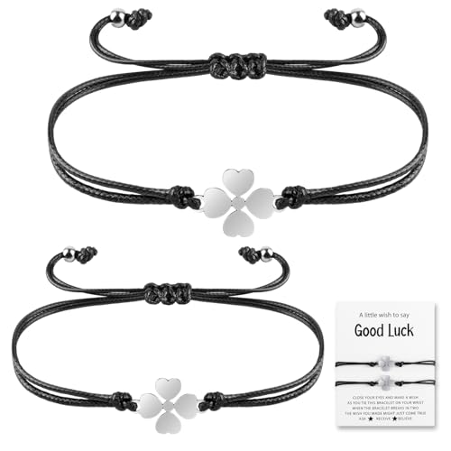 IETWATE 2 pulseras de la suerte con trébol de plata, tamaño ajustable, pulsera...