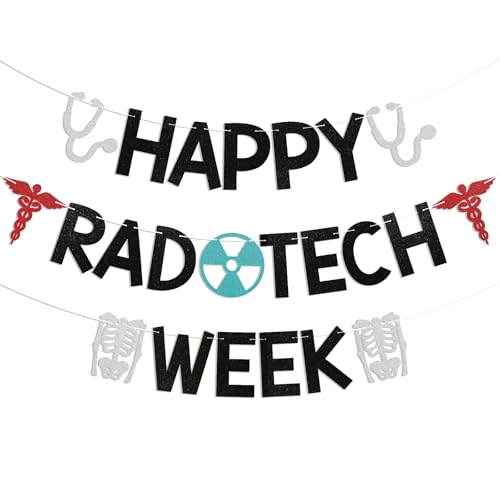 Happy Rad Tech Week Banner - Rad Tech Week Sign, Radiologic Tech Week Banner, Rad Tech Appreciation Week, Radiology Tech Decoration Black Glitter
