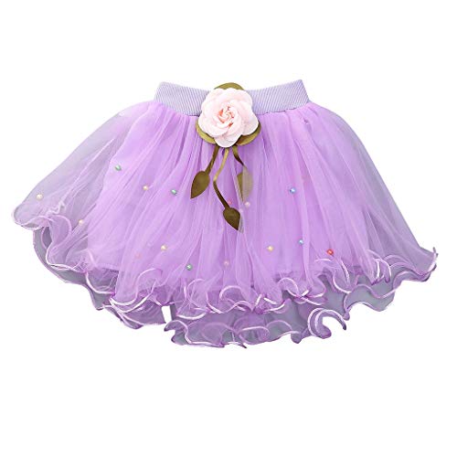 UUSUNI Children Kids Baby Girls Show Dance Party Flower Princess Gauze Tutu Skirt(Purple,12)