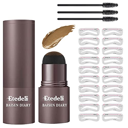 Eyebrow Stamp Kit- Easy Way To Get Perfect Eyebrows In Minutes,Waterproof, 【24-in-1】Eyebrow Stamp *1, 20 Eyebrow Stencils Kit, 3 Eyebrow Brushes Light Brown #A803