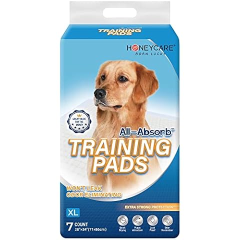 HONEY CARE All-Absorb Dog Pee Pads 28" x 34" (Pack of 7), Ultra Absorbent and Odor Eliminating Dog Puppy Pads for Training, 5-Layer Leak-Proof Pee Pads with Quick-Dry Surface for Potty Training Cover