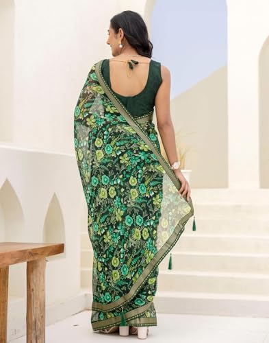 Image of SIRIL Women's Chiffon Printed Saree With Unstitched Blouse Piece