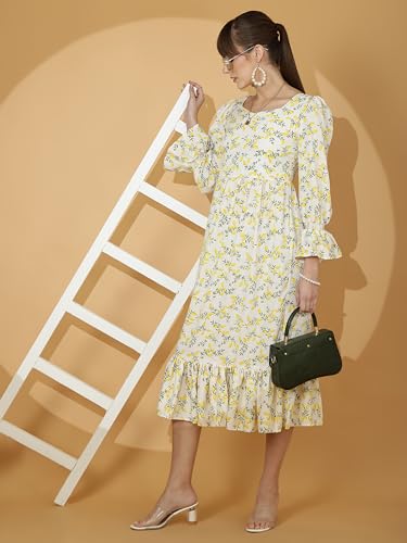 Image of Sheetal Associates Women's Casual Flared Sleeve Crepe Floral Fit and Flare Dress