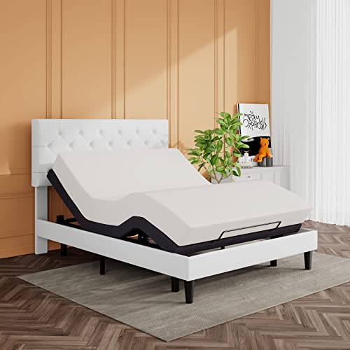 Sha Cerlin Queen Size Bed Frame With Button Tufted Headboard, Faux Leather Upholstered Mattress Foundation, Platform Bed Frame, Wooden Slat Support, No Box Spring Needed, White #TOP6