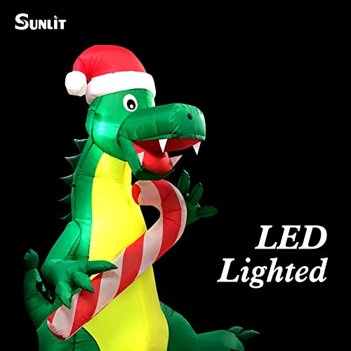 Sunlit 6 Ft Christmas Inflatable Air Blown Dinosaur With Blower And Adapter, Lighted For Home Yard Garden Lawn Indoor Porch Outdoor Decoration, Xmas Party, Green With Candy Cane #TOP3