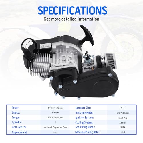 H-YEEU 49cc 50cc 2-Takt Engine Motor Dirt Bike Cross Pocket Bike Dirt Bike Mini ATV Quad Getriebe Vergaser