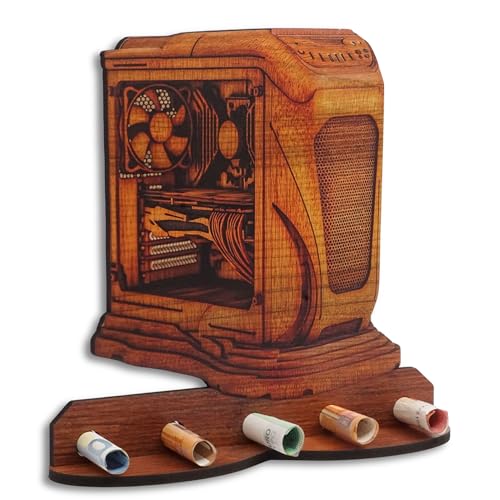 DRO Design Geldgeschenke, Geschenkverpackung Holz-Optik Gamer PC Motiv – Bargeldgeschenk, Geldpräsent, Kreatives Geldgeschenk, Geburtstag, Hochzeit, Weihnachten