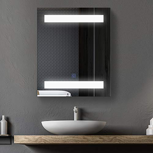 HOMCOM Armario de Baño con Espejo y Luz LED Mueble Espejo de Pared con 2 Estantes de Almacenamiento e Interruptor Táctil para Dormitorio Aseo 50x15x60 cm Blanco - imagen 3
