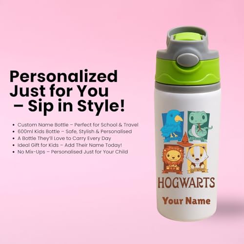 Image of Custom Printed Kids Water Bottle 600ml Aluminium | Cartoon Theme with Name | Lightweight School Bottle | Gift for Boys, Girls, Birthday|Customise Gift